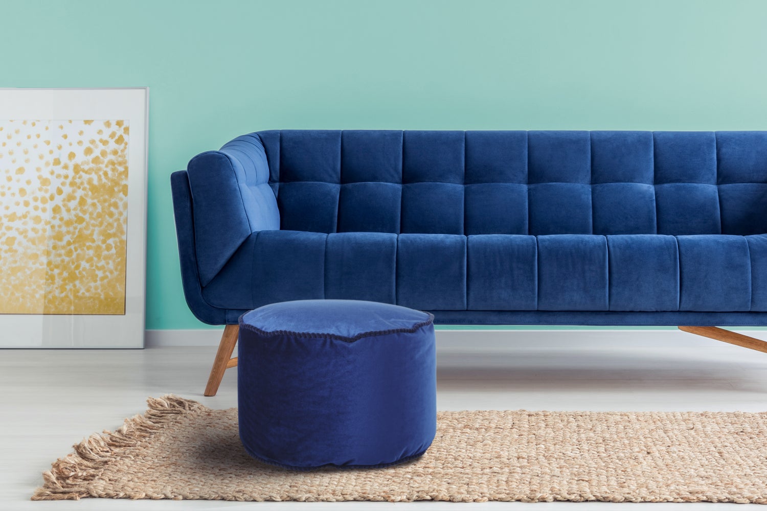 Poefkruk, fluweelzacht, oosters design, blauw, rond, Ø 47 cm