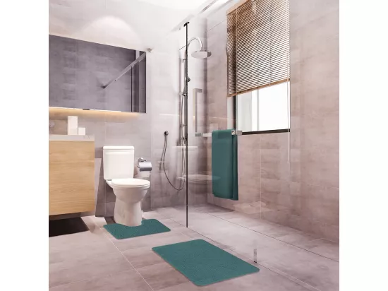 Lot de 2 tapis de bain polyester 50x80cm + contour bleu paon