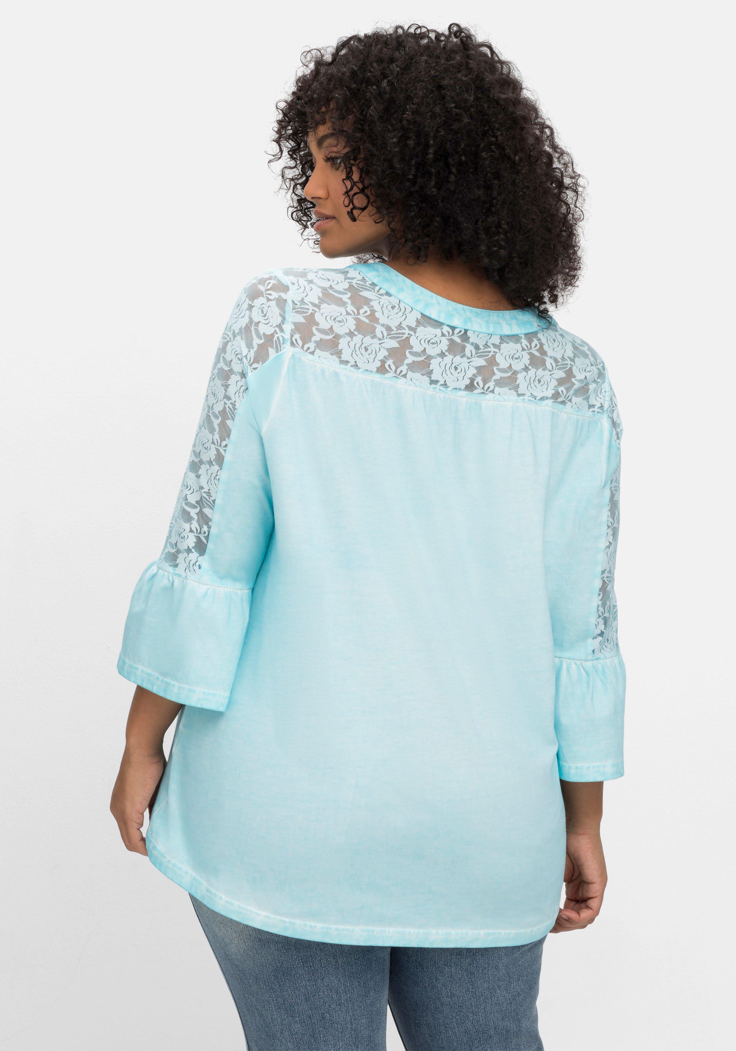Shirt in Oil-dyed-Waschung, mit floraler Spitze