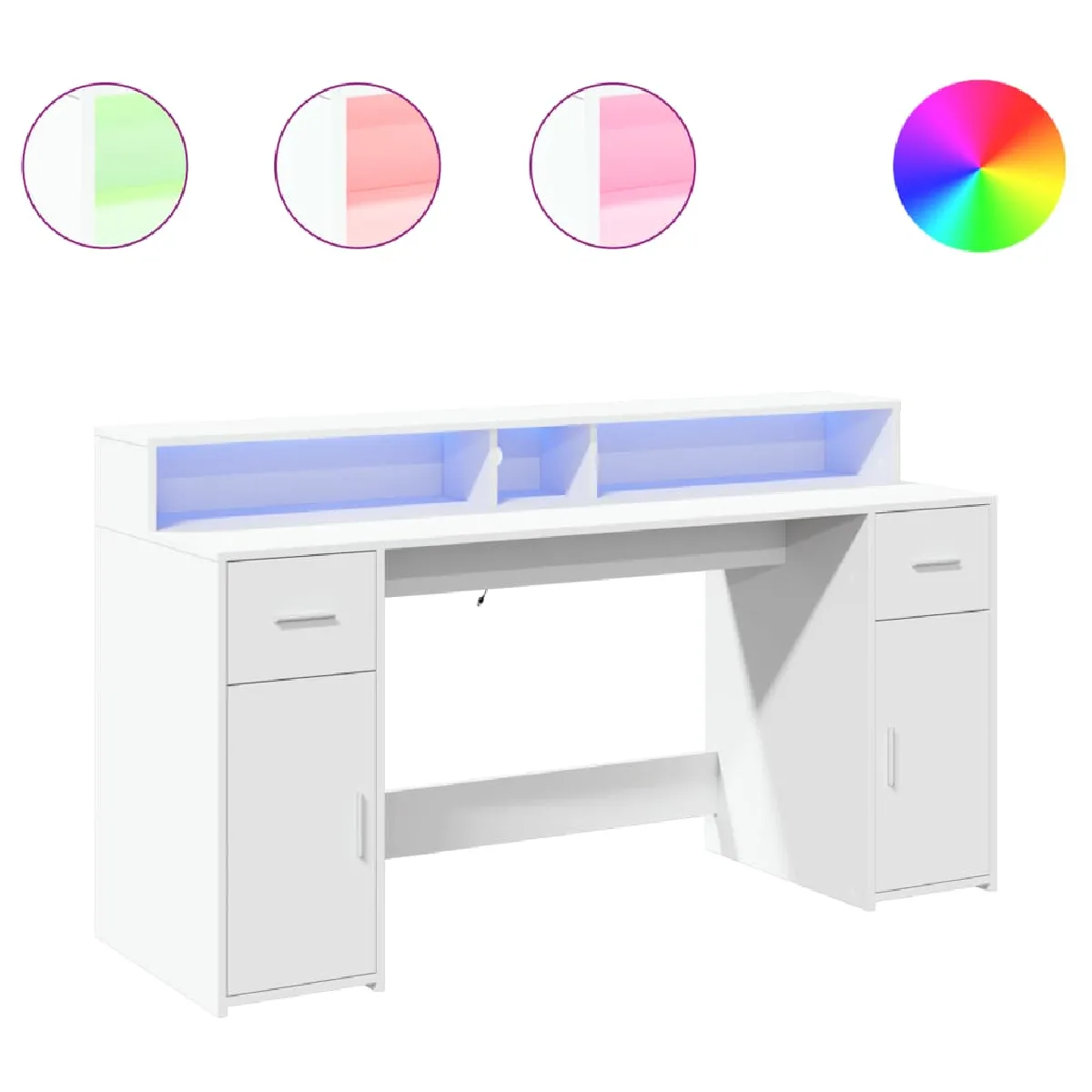 vidaXL Bureau avec LED - Blanc