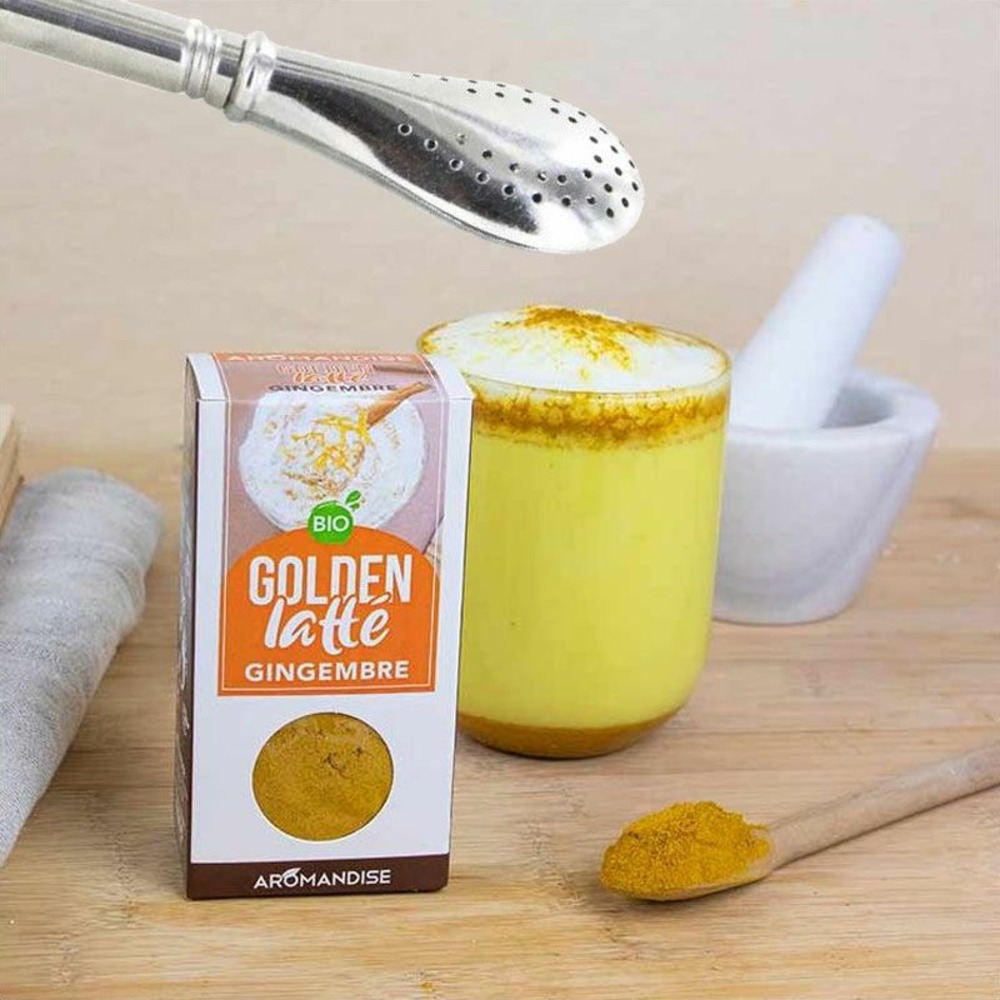 Latte au curcuma & gingembre 60 g + paille inox avec filtre
