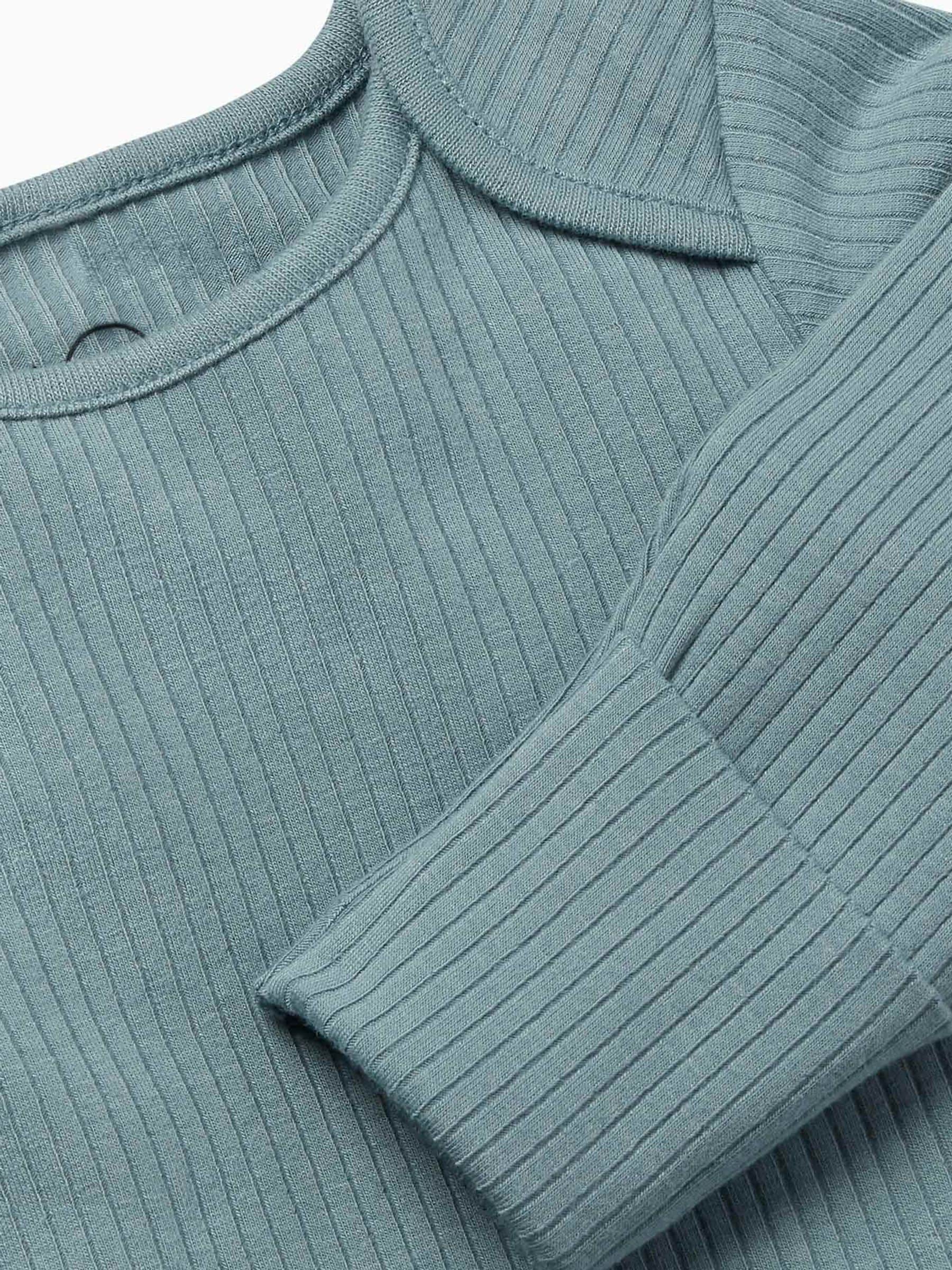 Blauw - MORI Ribbed Stretch Long Sleeve Envelope Neckline Bodysuit