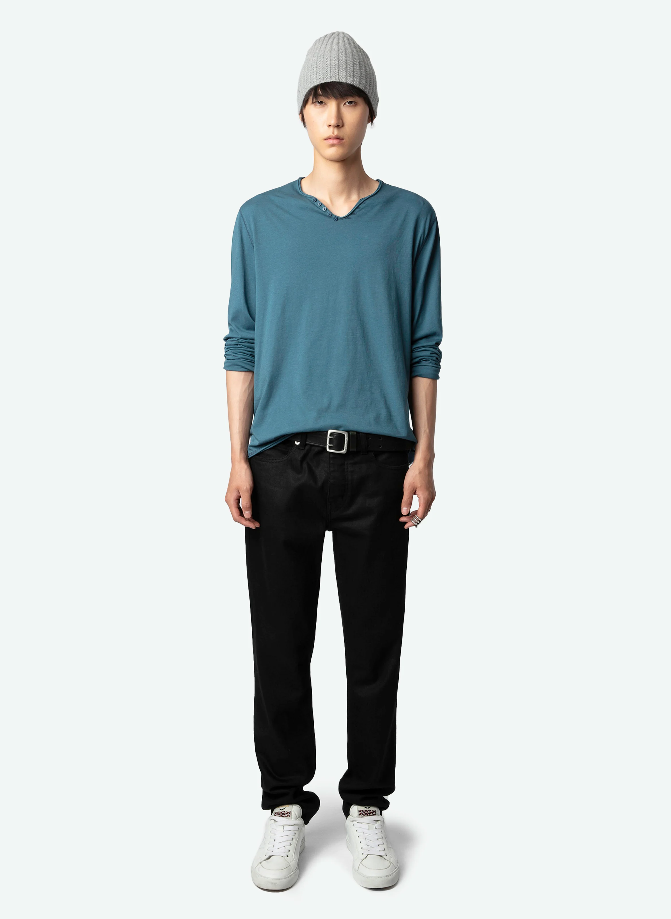 MONASTIR - Tee-shirt col V en coton bio| Bleu