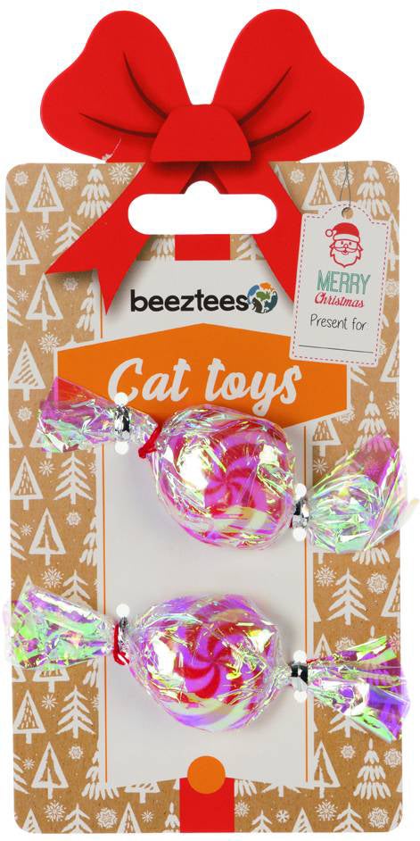 Beeztees kattenspeelgoed snoepje roze / rood 9 x 3 x 1,5 cm 2 stuks