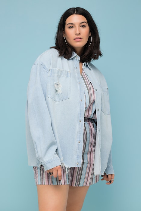 Jeanshemd, oversized, destroyed, Hemdkragen, Langarm