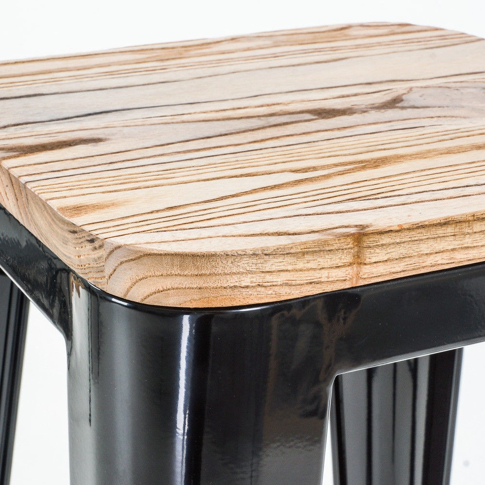 Metalen barkruk Café met houten zitting (zithoogte 77 cm) Zwart