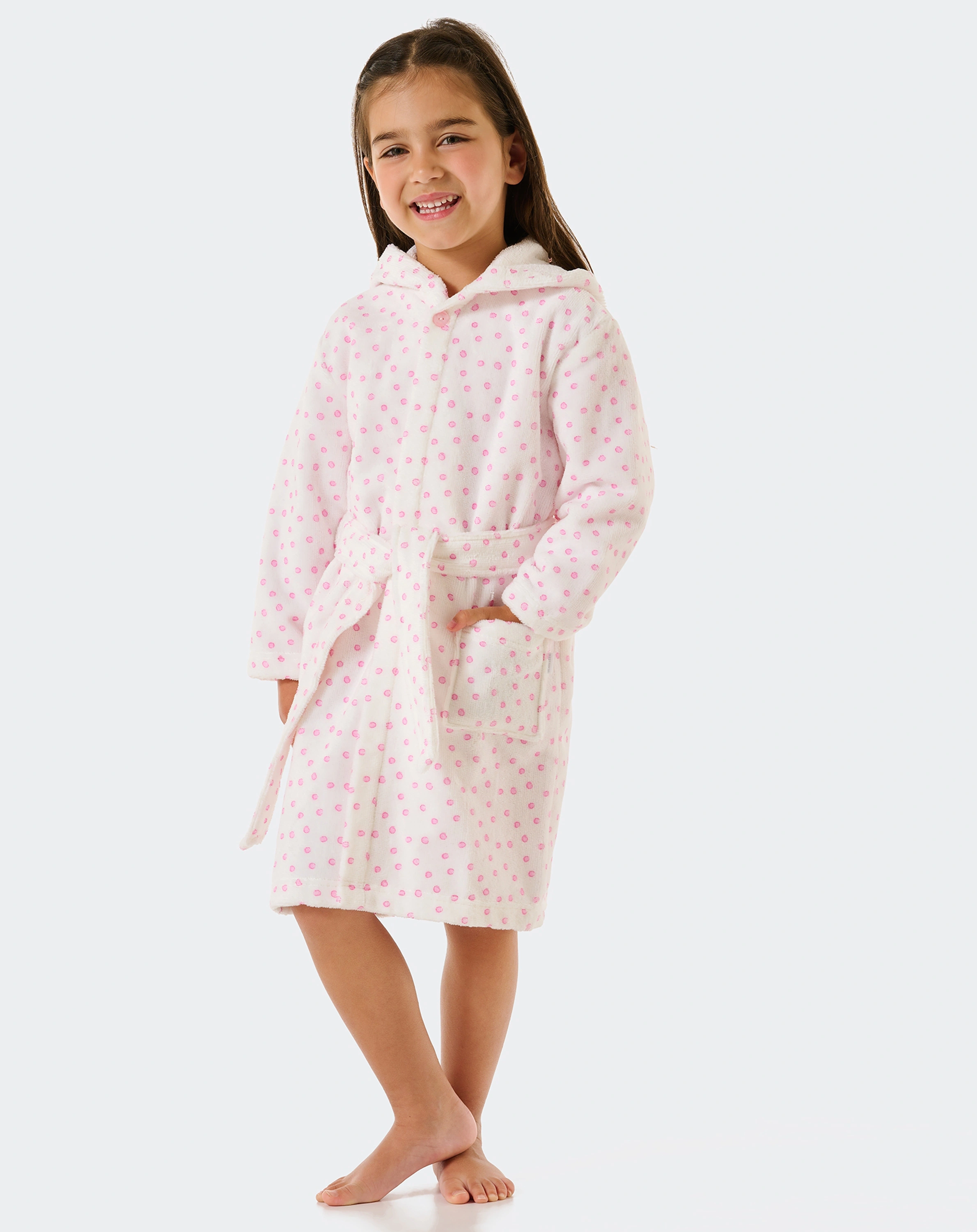 Bademantel FINE DOTTY in weiß/rosa