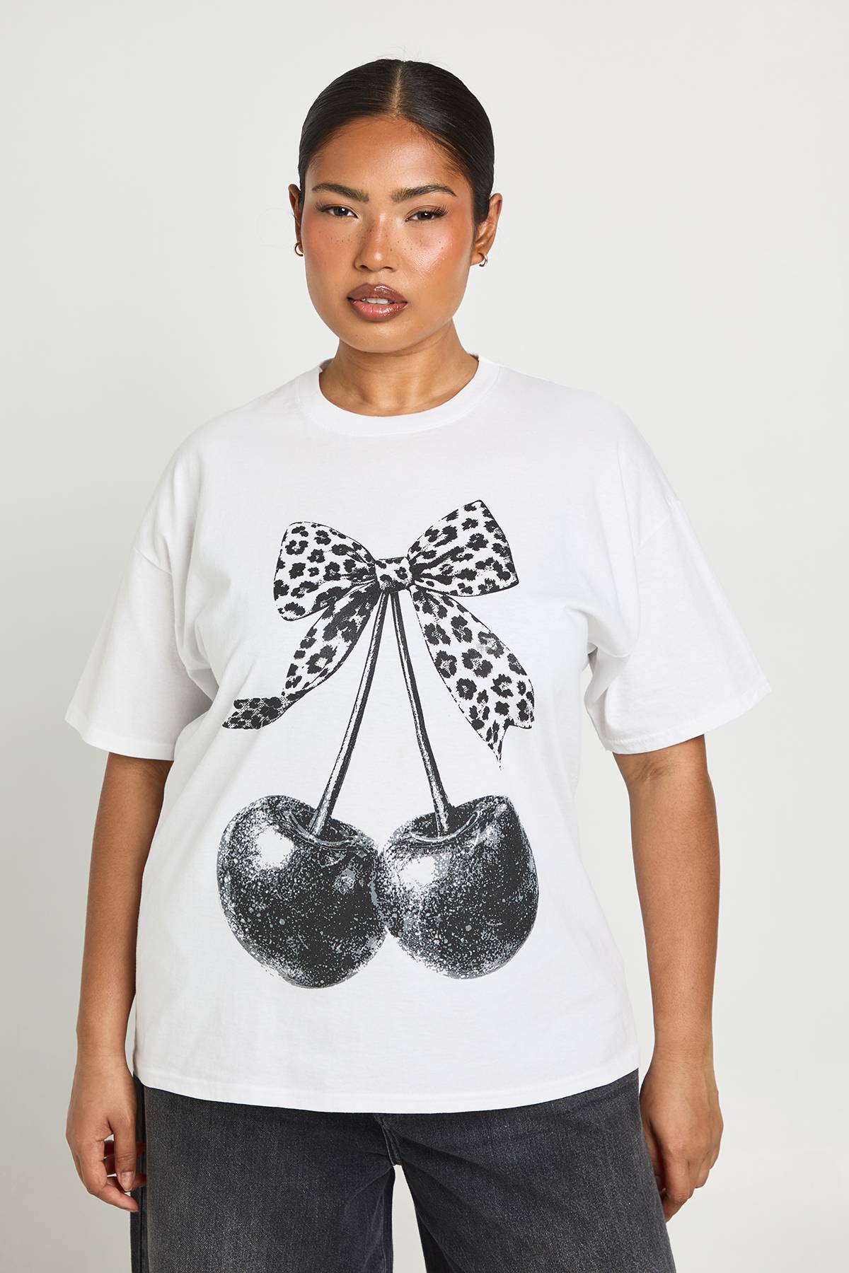 boohoo T-shirt Imprimé Cerises Léopard Grande Taille