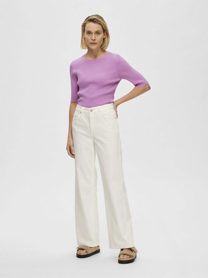 Selected Femme SLFMALA 2/4 KNIT O-NECK NOOS Cyclamen