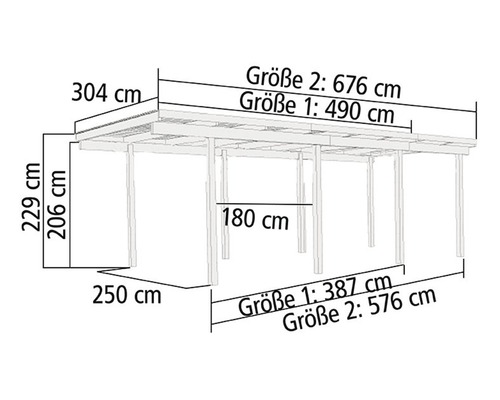 Enkele carport Karibu Eco 2B PVC panelen met 1 inrijboog zonder beslag 268x576 cm drukgeïmpregneerd