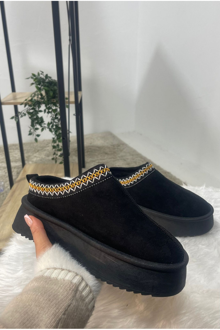Bottines chaussons en velours compensés noires