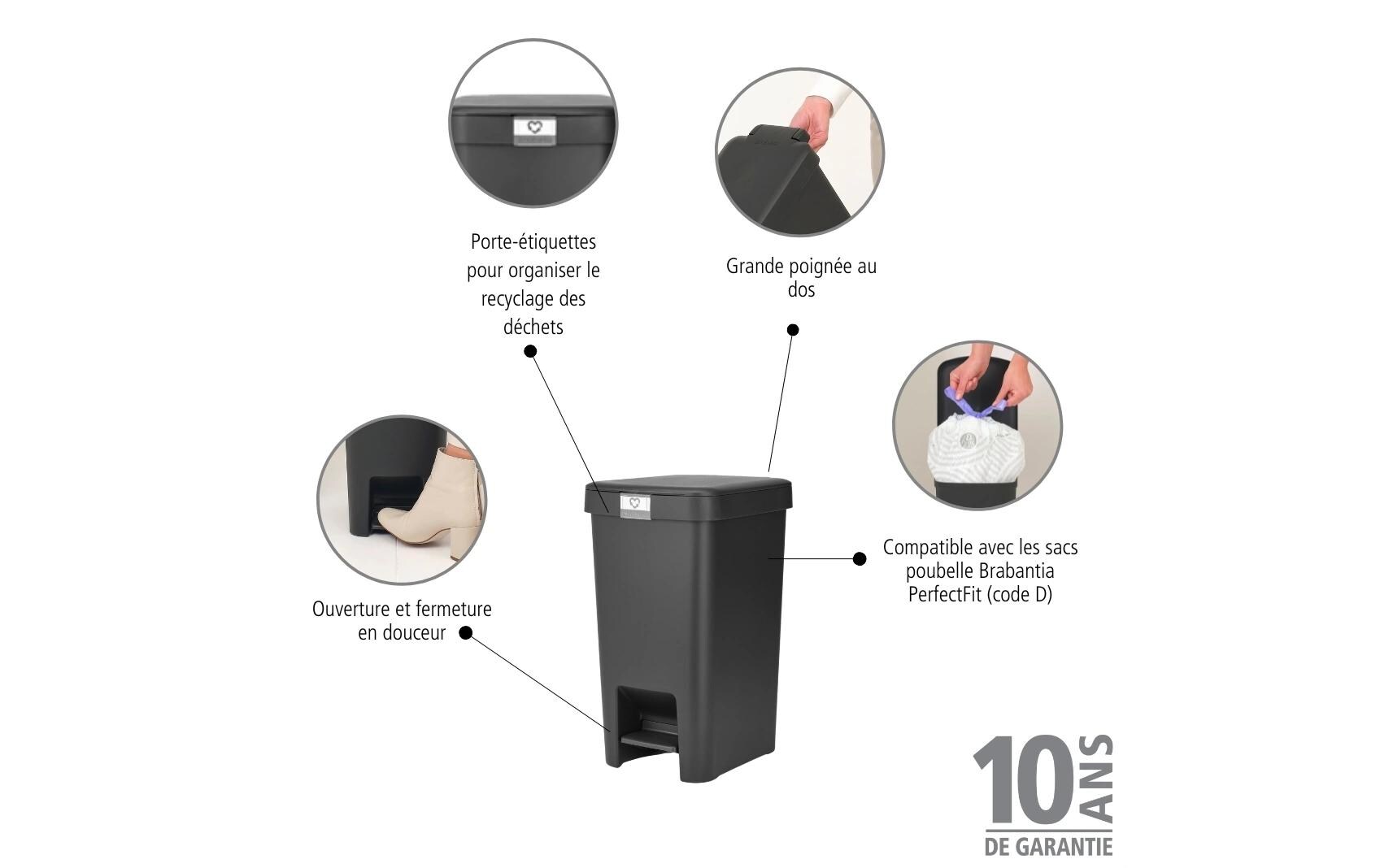 Recyclingbehälter StepUp 16 l, DunkelgrauTreteimer für Recyclingmaterialien
