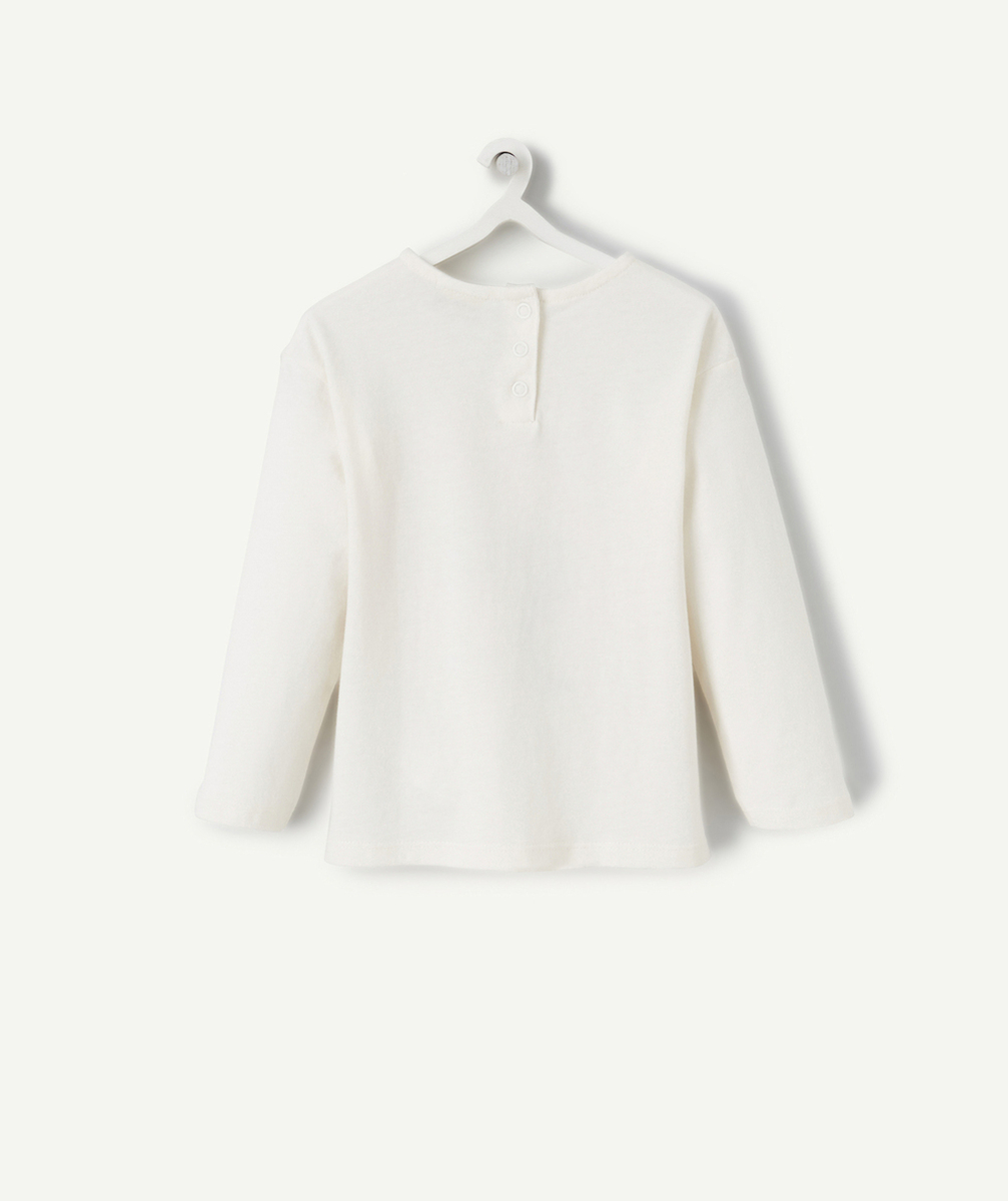 T-SHIRT BÉBÉ FILLE EN COTON BIO BLANC AVEC MOTIF BRODÉ FLEURI