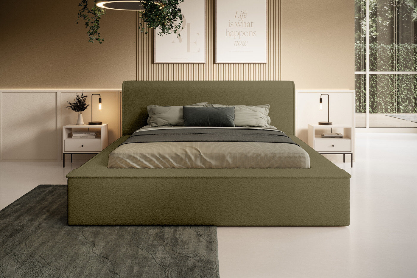 Trae Mobler Fatima 140 x 200 cm Gestoffeerd Bed Olijfgroen