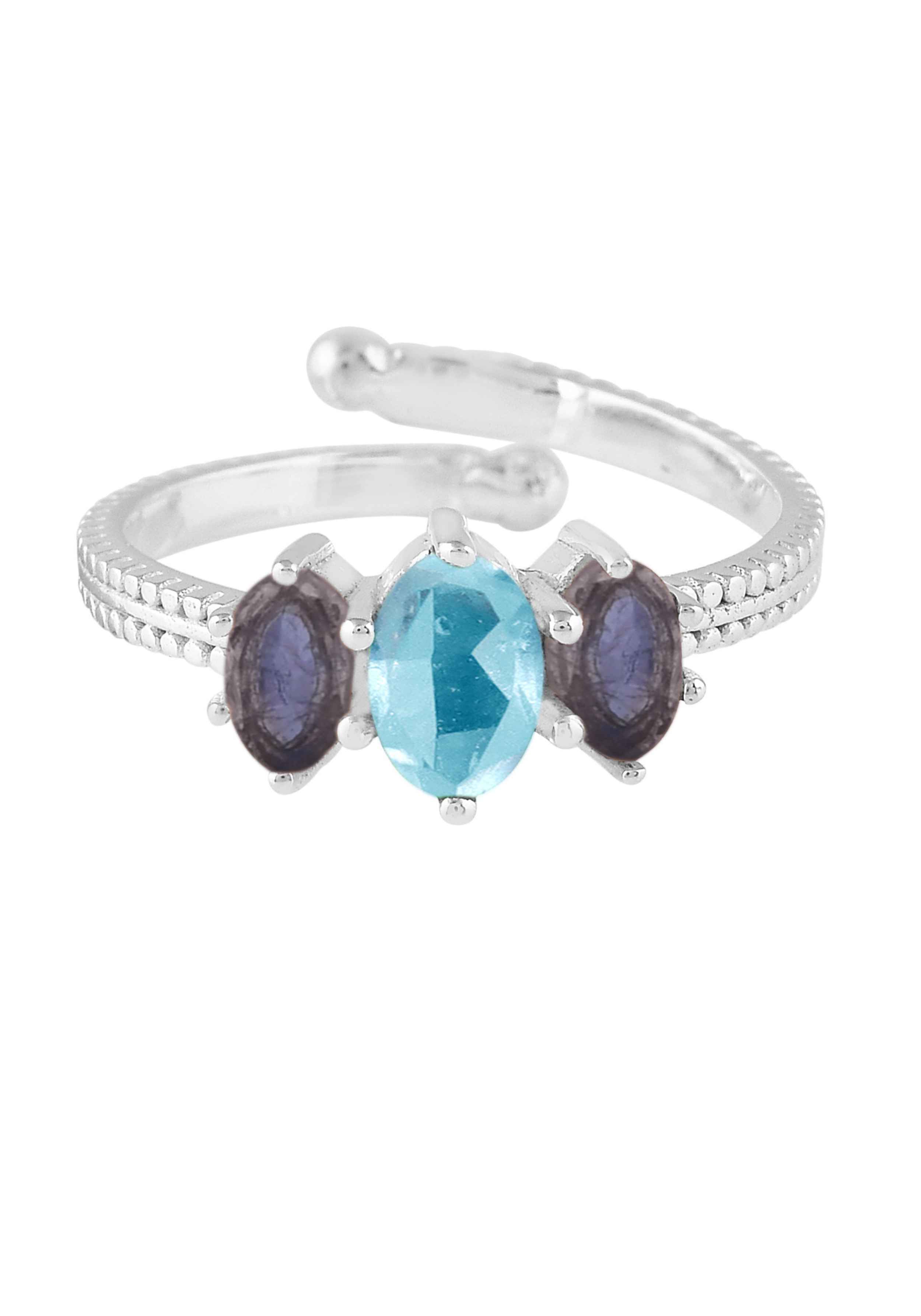Protsaah Ring Kaleidoscope Silver Labradorite Blue Topaz