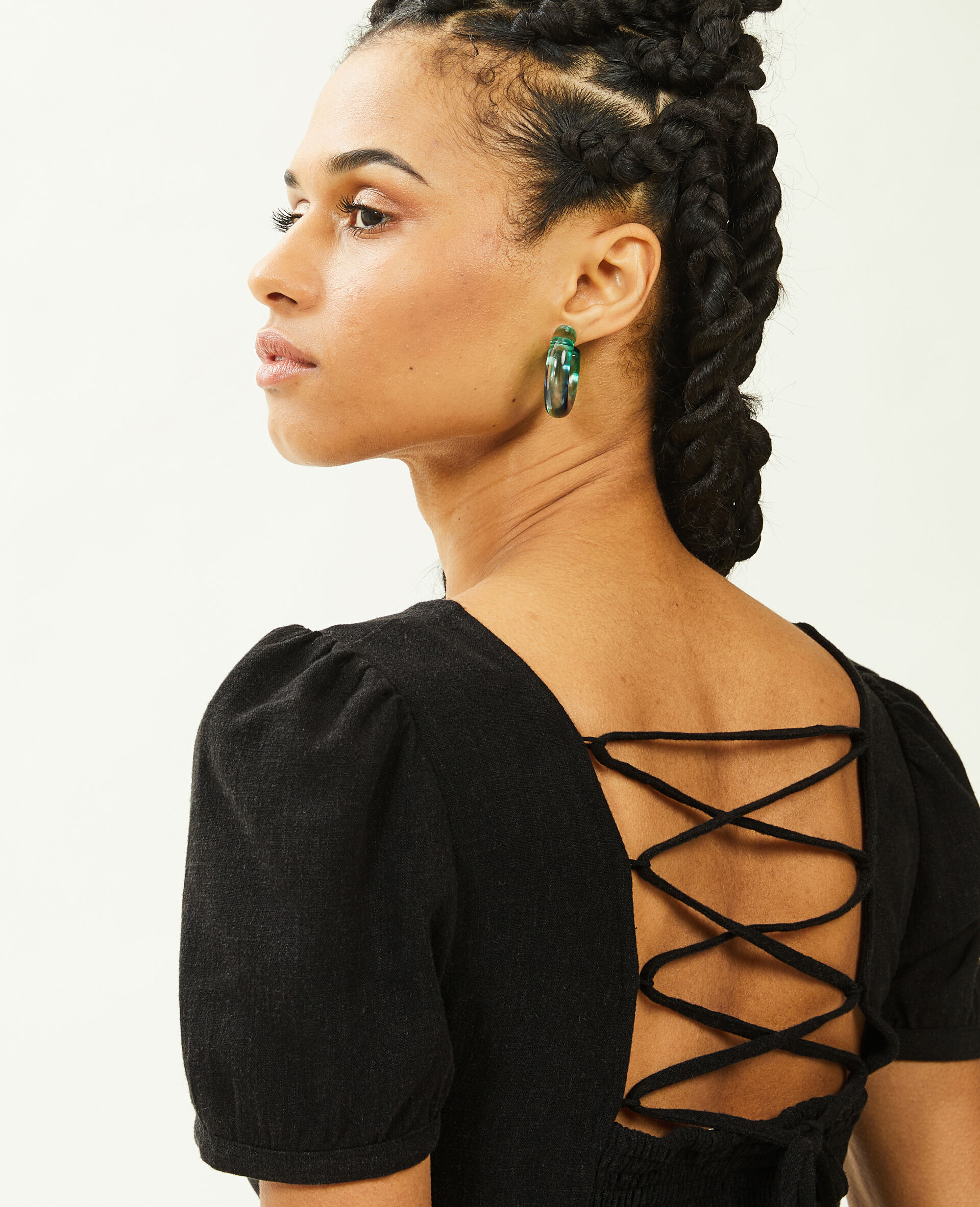 Top encolure carrée avec laçage dos - Noir