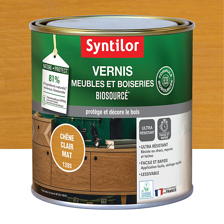 Vernis meubles et boiseries Biosourcé Nature Protect Syntilor chêne clair mat 0,5L
