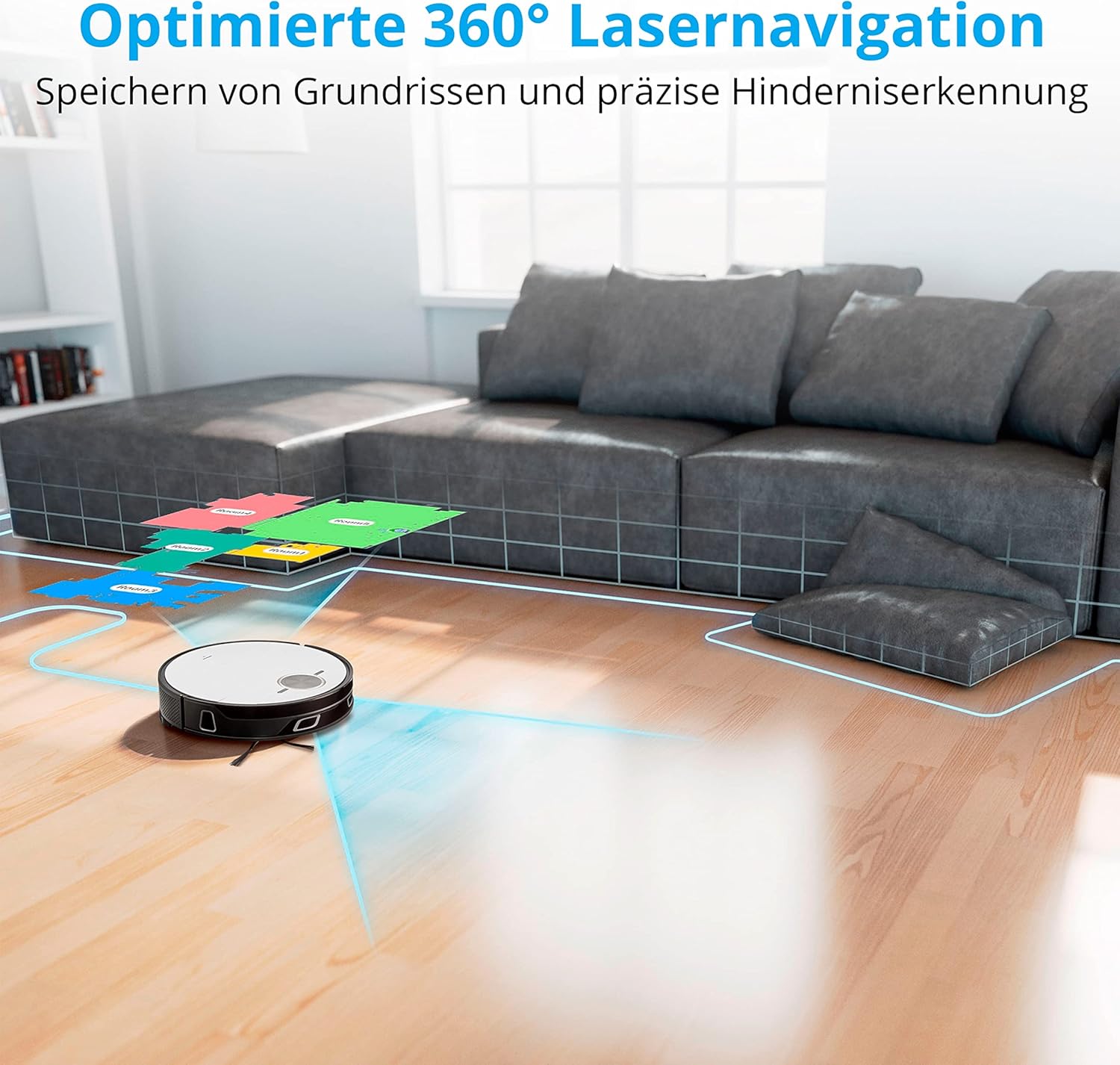MEDION Saugroboter mit Absaugstation und Wischfunktion X50 SW (Lasernavigation, Starke 8000Pa Saugkraft, 2in1 Roboterstaubsauger, präzise Kartenerstellung, Go & No Go Bereiche, mehrere Etagen)