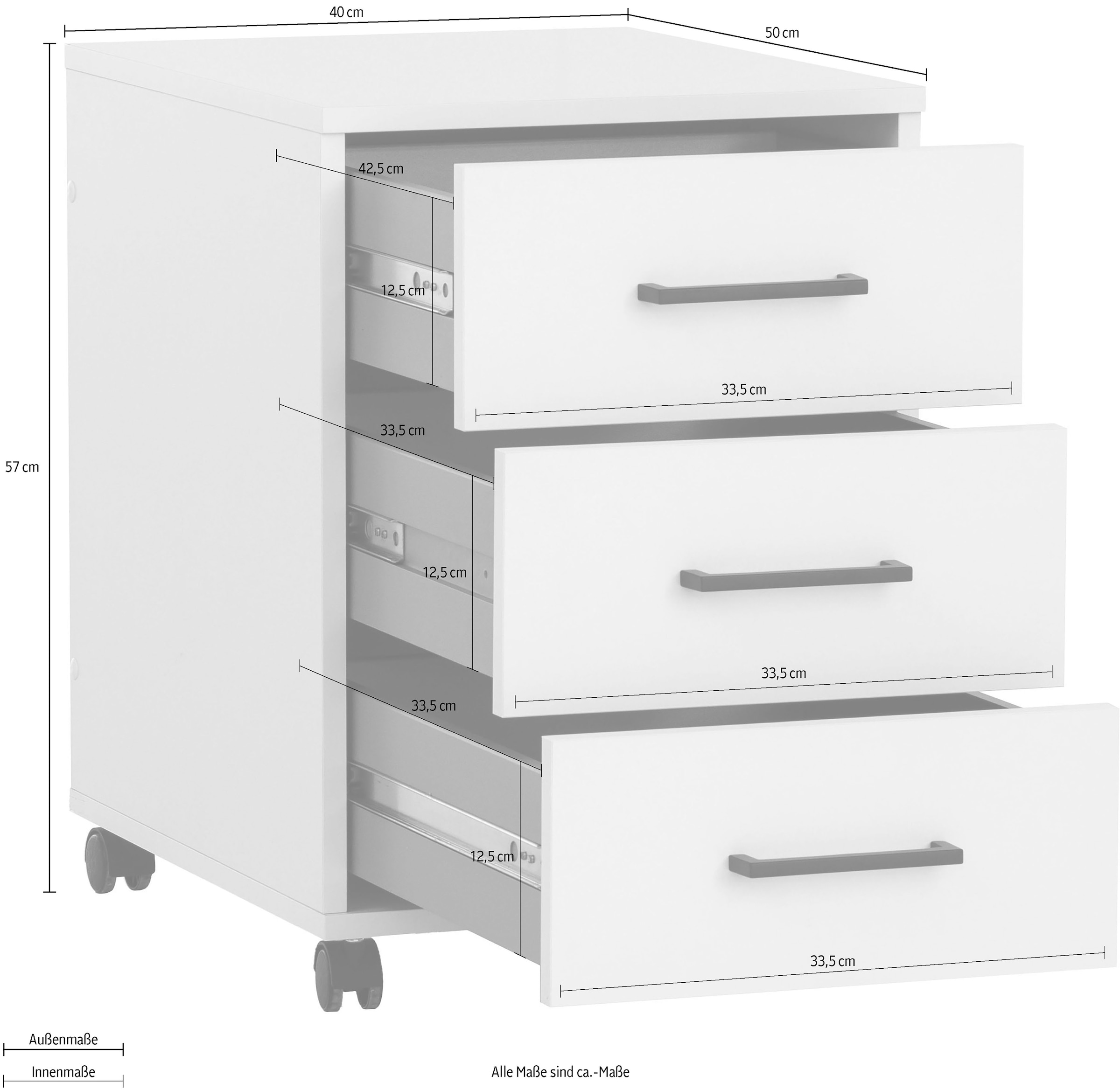 Schildmeyer Rollcontainer »Ruby, Breite 40 cm« Mit Stifteinsatz, Metallbeschläge, feststellbare Möbelrollen