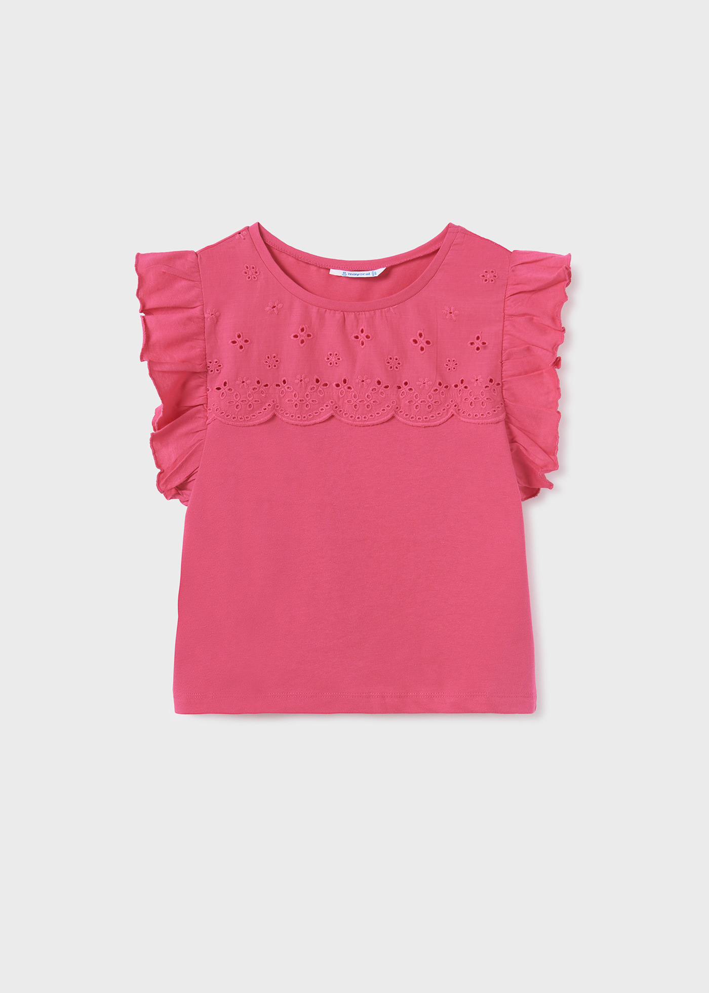 Camiseta regata feminina com babados, feita de algodão sustentável.