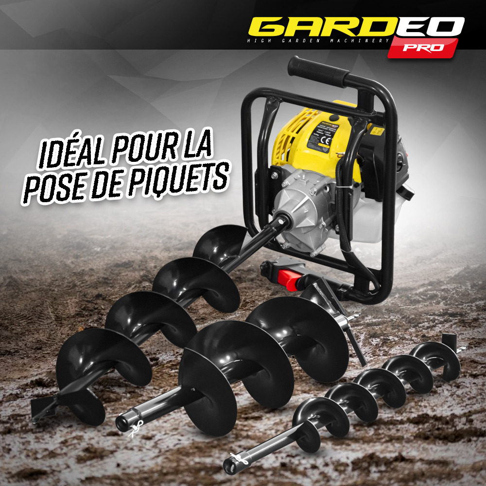Tarière thermique 52cc + 3 mèches 100 - 150 et 200mm - gardeo