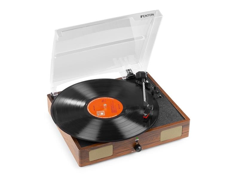 Fenton Plattenspieler RP106W Braun Handgefertigter Plattenspieler aus Holz mit zwei eingebauten Lautsprechern