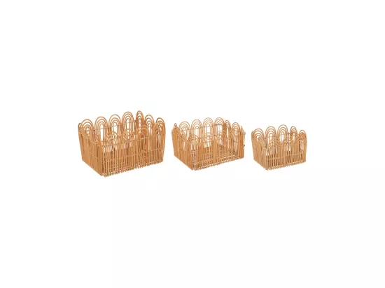 Lot de 3 Caisses de rangement Cagette en Fer et Rotin