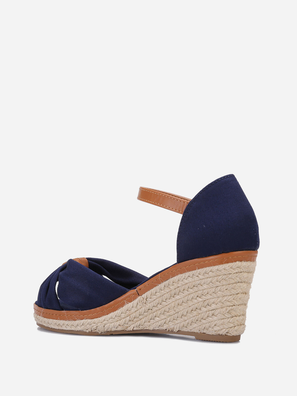 Sandales compensées en tissu à noeud- Bleu marine