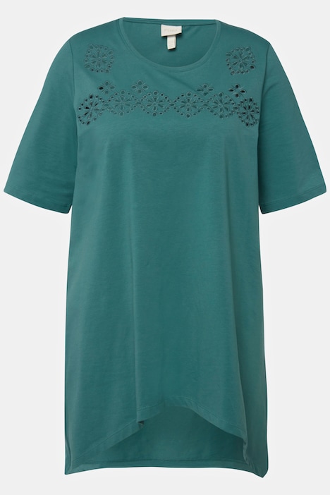 T-Shirt, Lochstickerei, Rundhals, Halbarm, Biobaumwolle