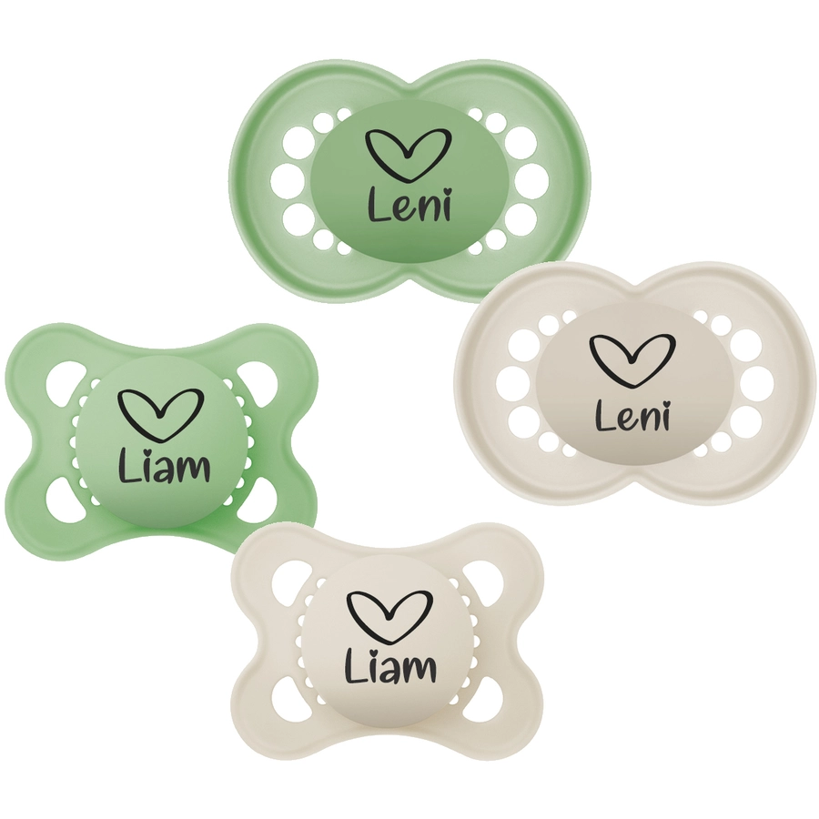 Schnullireich Schnuller mit Namen  Namensschnuller MAM Pure Herz – 2er Set (Unisex) Grün