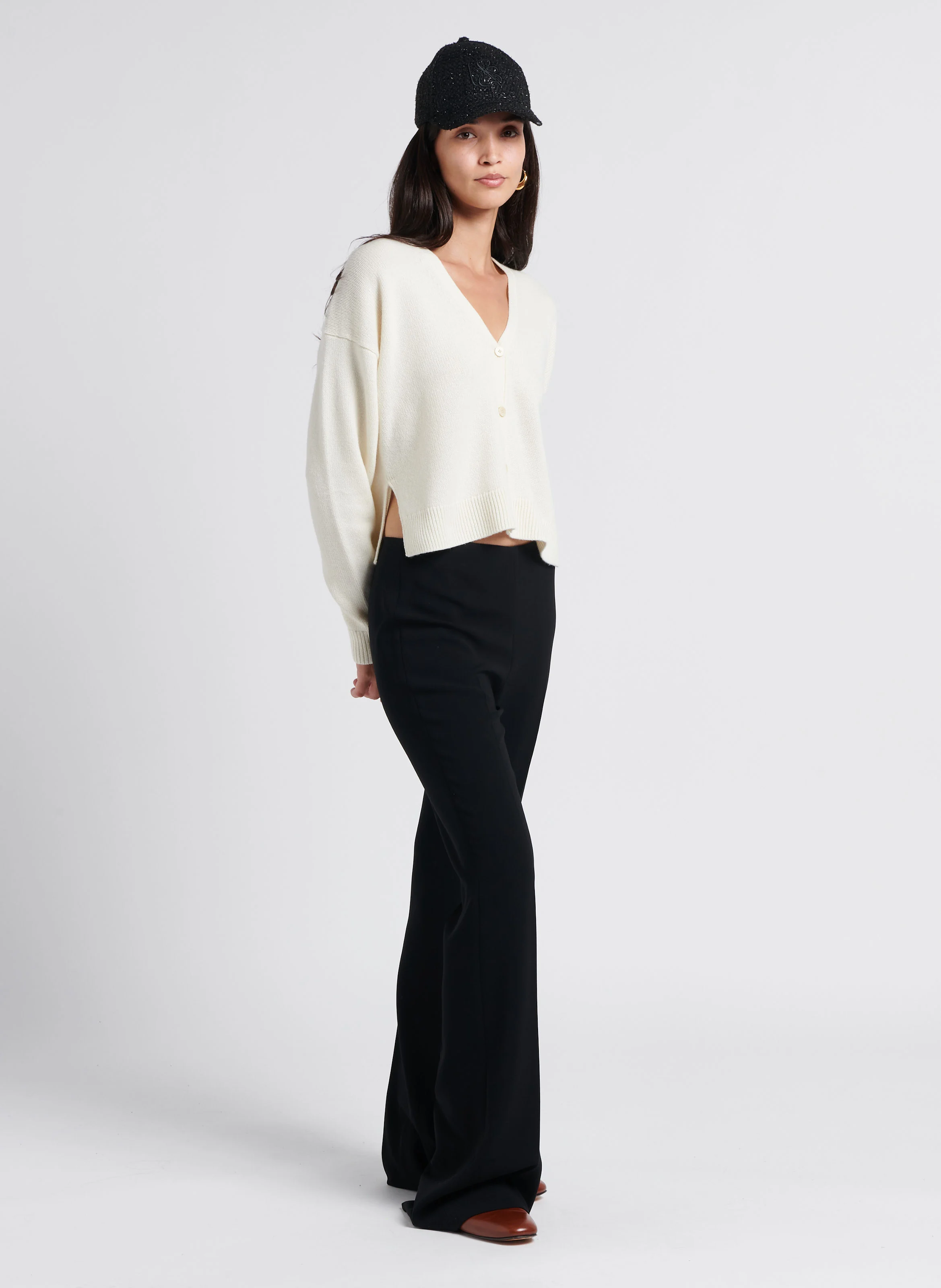 Gilet ample col V en laine mélangée | Blanc