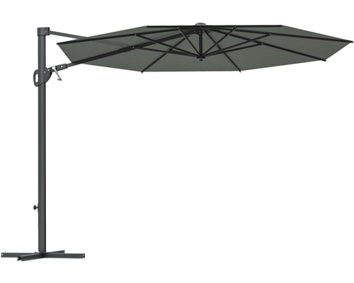 Soluna zweefparasol, model Beaujeu, Ø 300 cm, H 248 cm, rond, donkergrijs