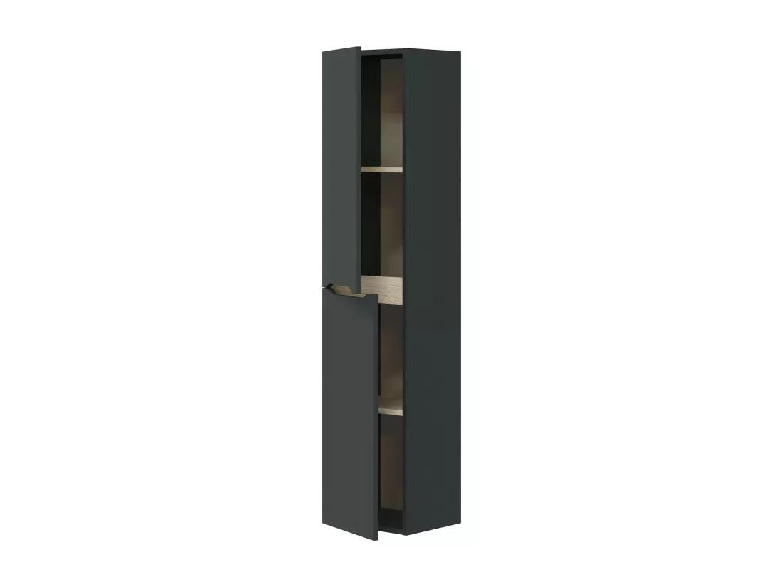 Colonne de salle de bain Dodde, Élément mural de salle de bain suspendu avec 2 portes, Armoire haute, 31x26h135 cm, Anthracite et Chêne
