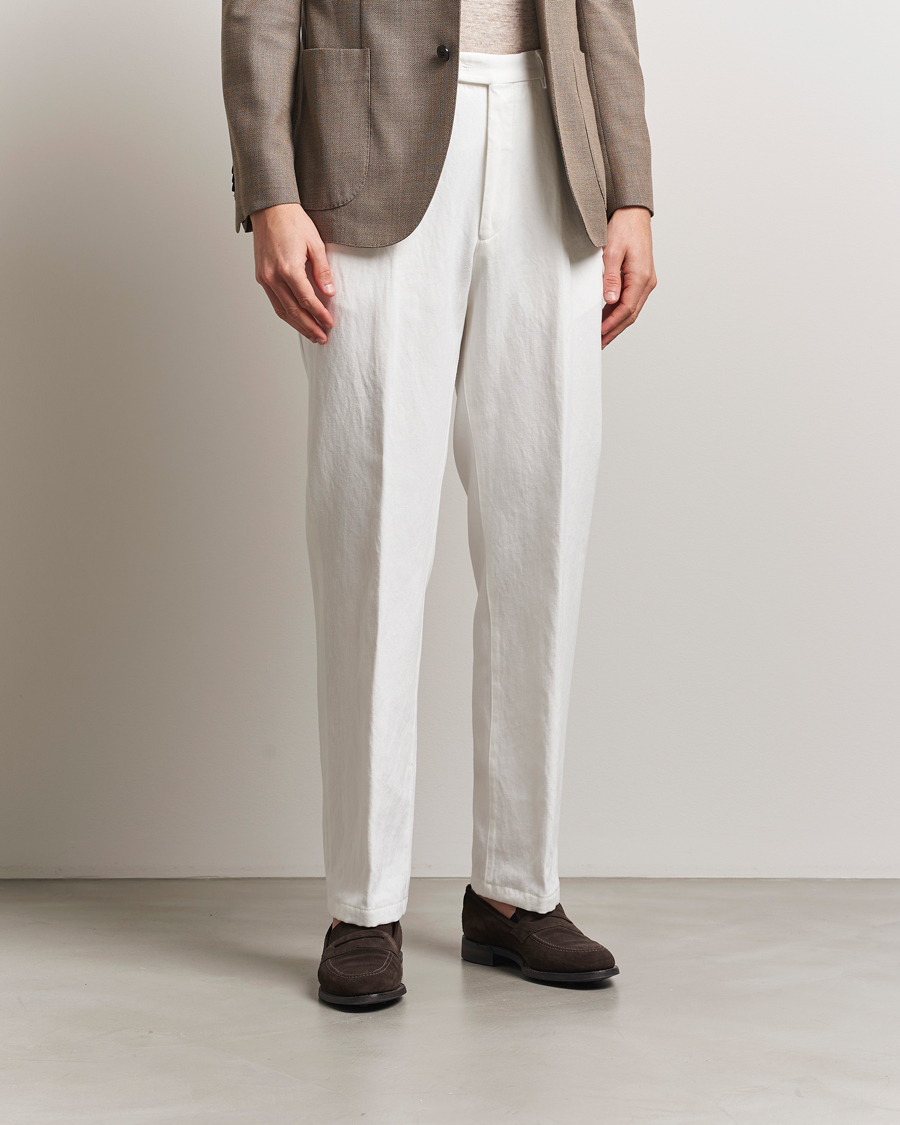 Oscar Jacobson Del Cotton/Linen Trousers White