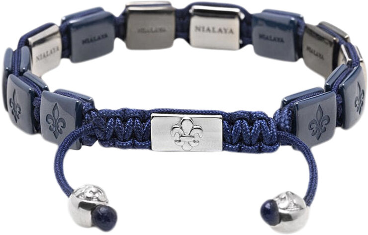 Nialaya Men's Ceramic Flatbead Bracelet in Blue and Silver Blue / silver