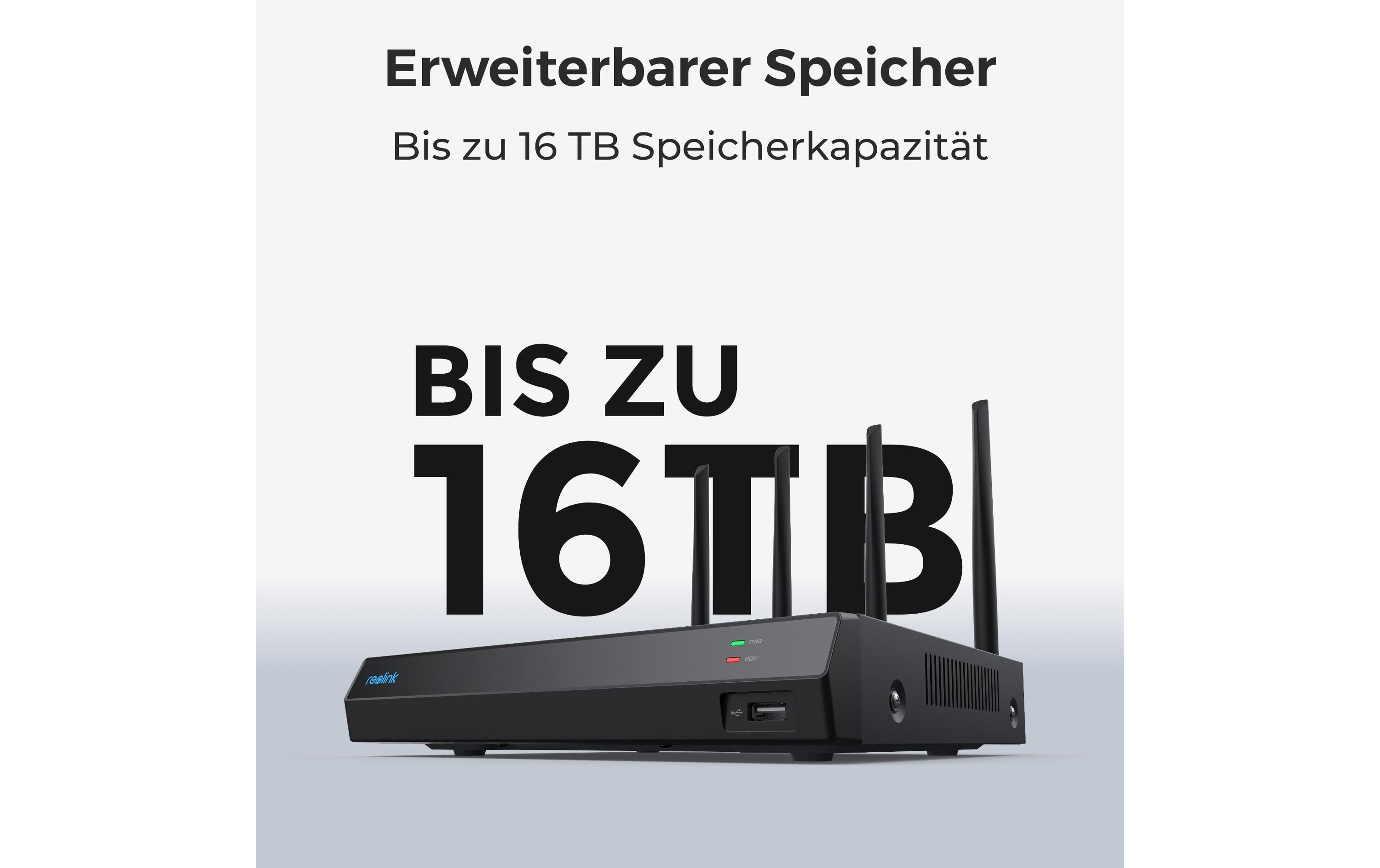 Überwachungsset NVS12-8 MB4W 4K WiFi inkl. 4 Kameras und 2TB<br>12-Kanal 4K Wifi Überwachungskamerasystem 24/7 inkl. 4x 8MP Wifi Kameras mit hochauflösender Nachtsicht
