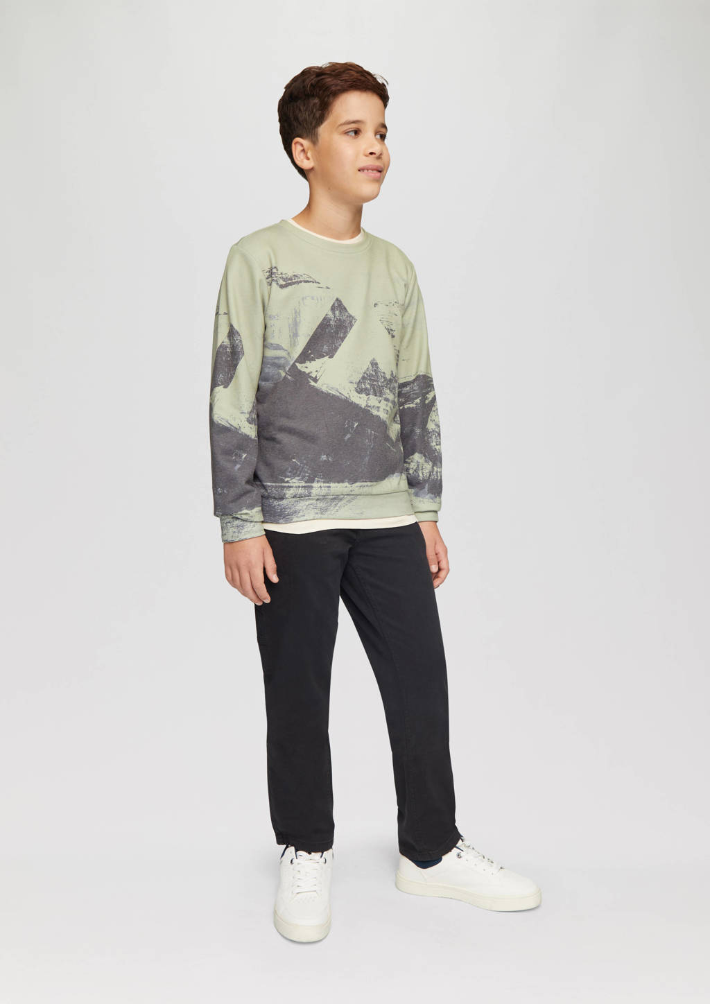 s.Oliver sweater met all over print groen/zwart