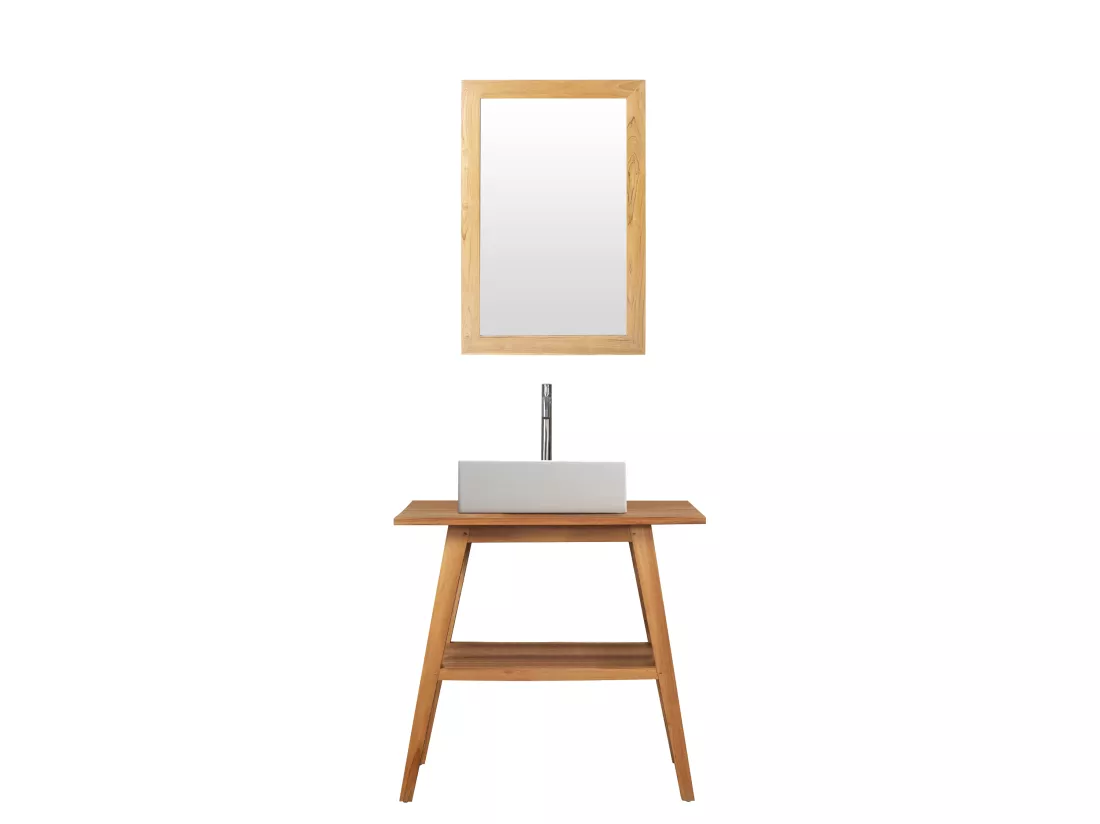 Meuble de salle de bain en teck avec simple vasque et miroir - 80 cm - BOBOTSARI