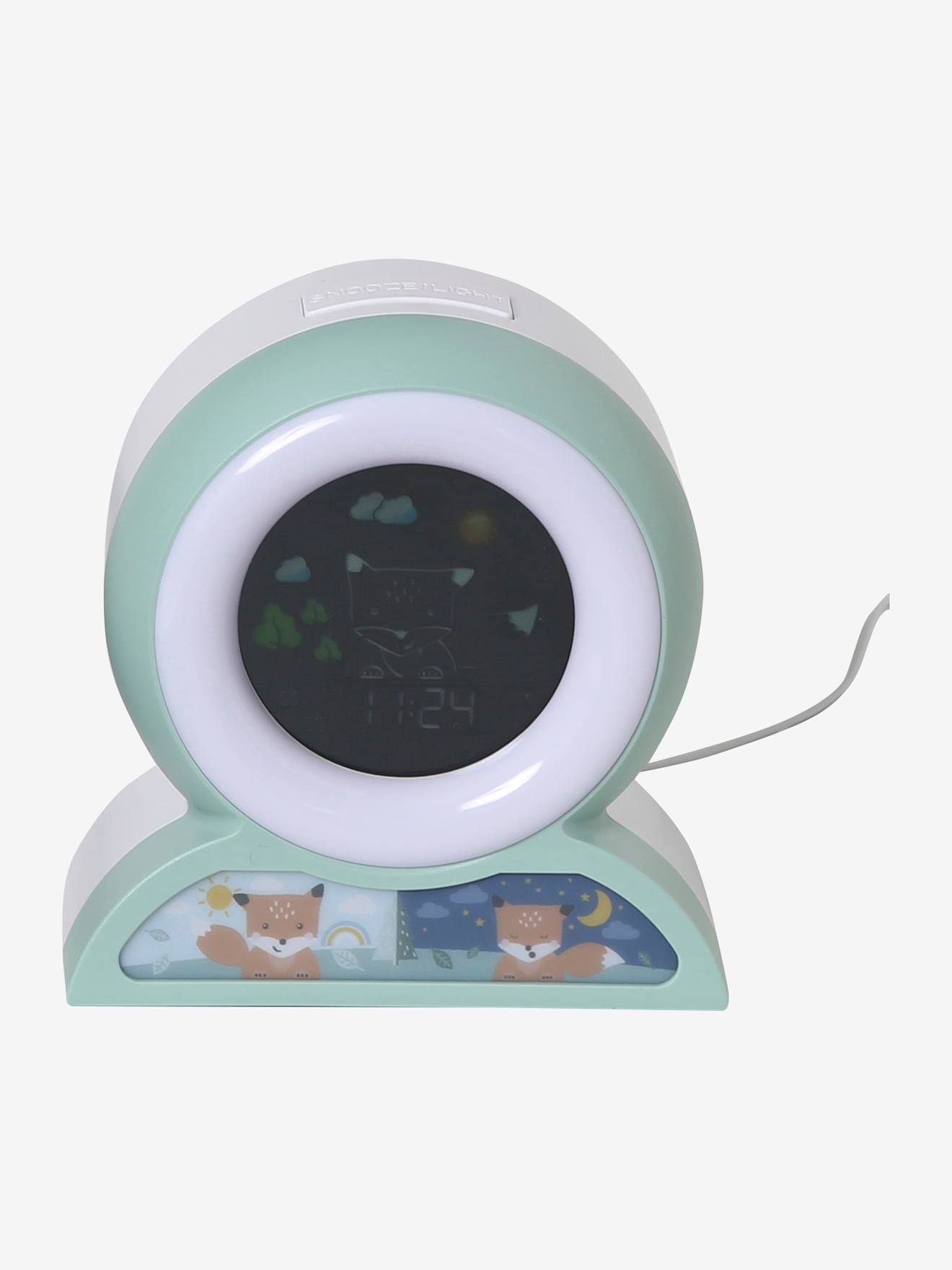 Despertador educativo e luz noturna, branco claro liso com motivos.