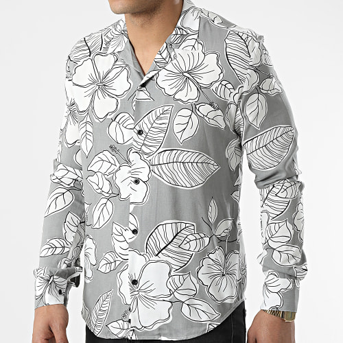 Chemise Manches Longues G-9032 Gris Blanc