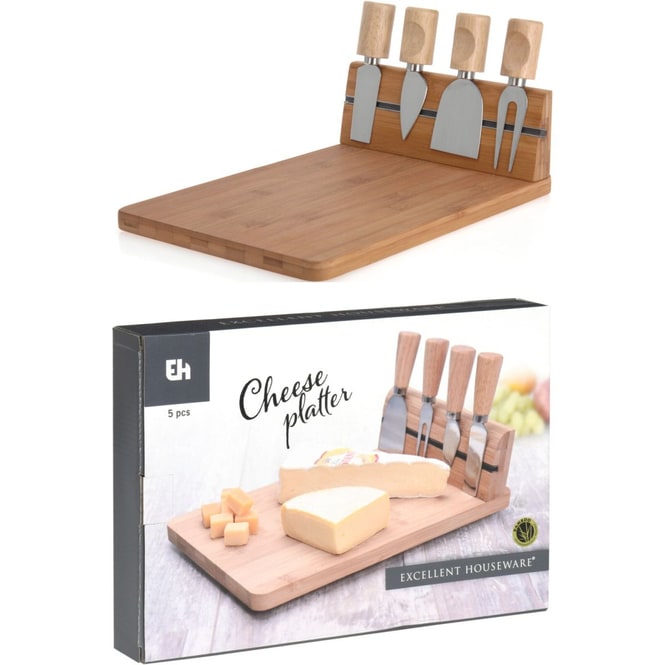 Käsebrett mit 4 Messern - Set 5-teilig - ca. 30 x 20 x 8,5 cm