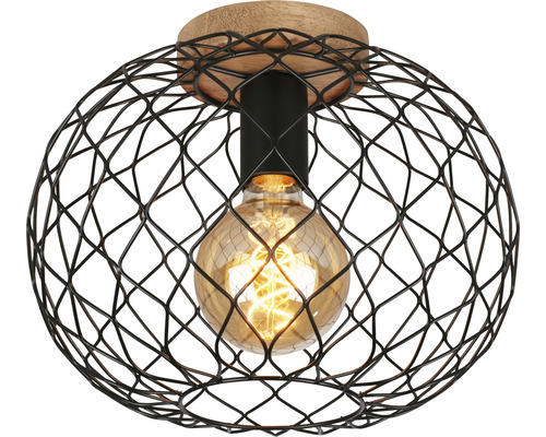 Plafondlamp, 1-lichts, Ø 30 cm, Winki, zwart/houtkleurig