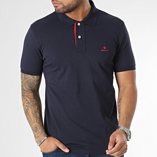 Polo Manches Courtes Contrast Collar Pique 2052003 Bleu Marine