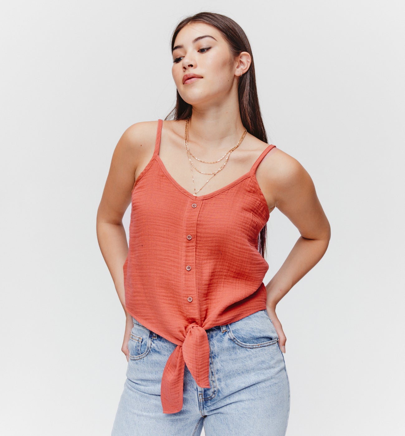 Top en gaze de coton - Terre de sienne