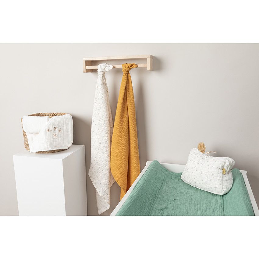 Housse de matelas à langer en tétra à broderies florales - Kaki