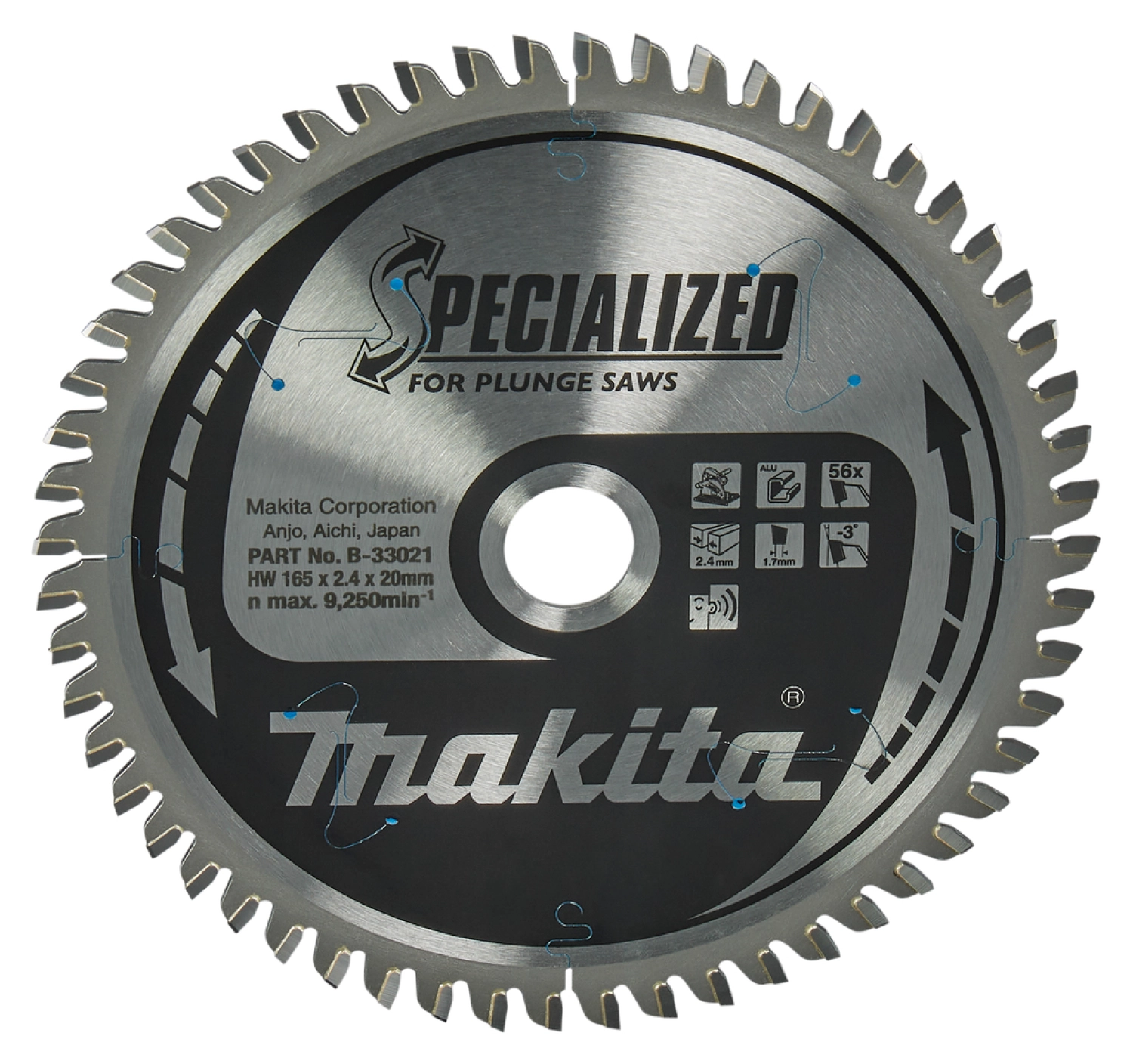 Makita B-33021 Specialized Invalzaagblad - 165 x 20 x 56T - Aluminium