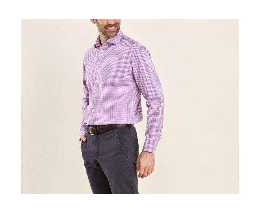 Chemise coton blanc à carreaux roses, bleus et blancs - RUGGERO