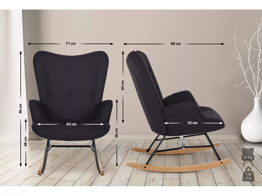 Chaise à bascule - Tissu & Métal - Noir - Sanka