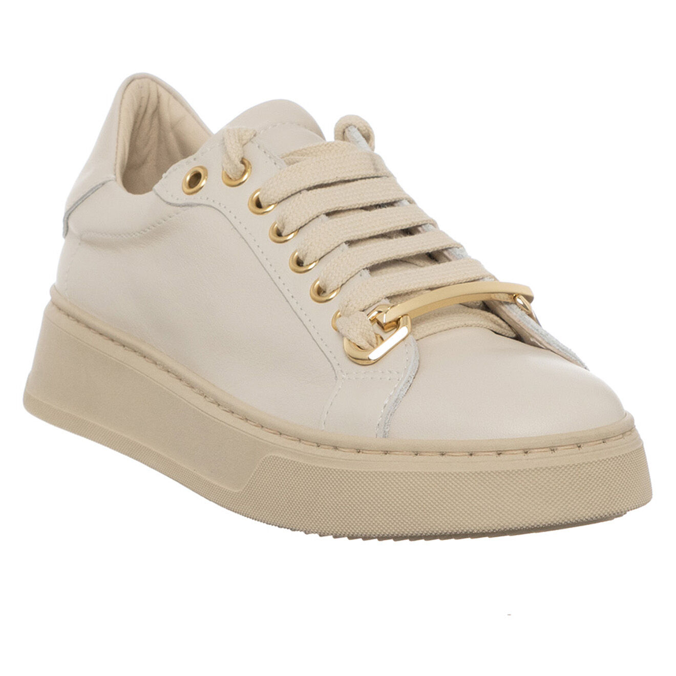 Loretta Pettinari Sneakers en Cuir Grega écru/beige