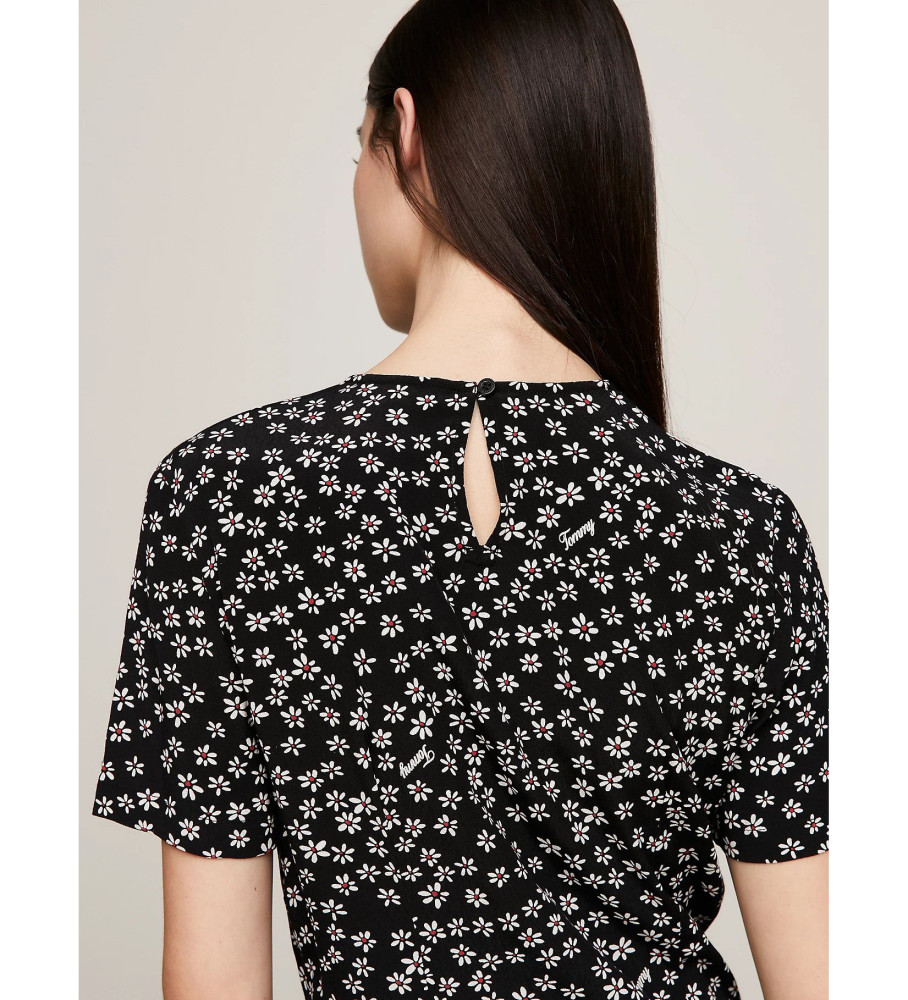 Vestido midi Tommy Jeans preto com estampa floral micro